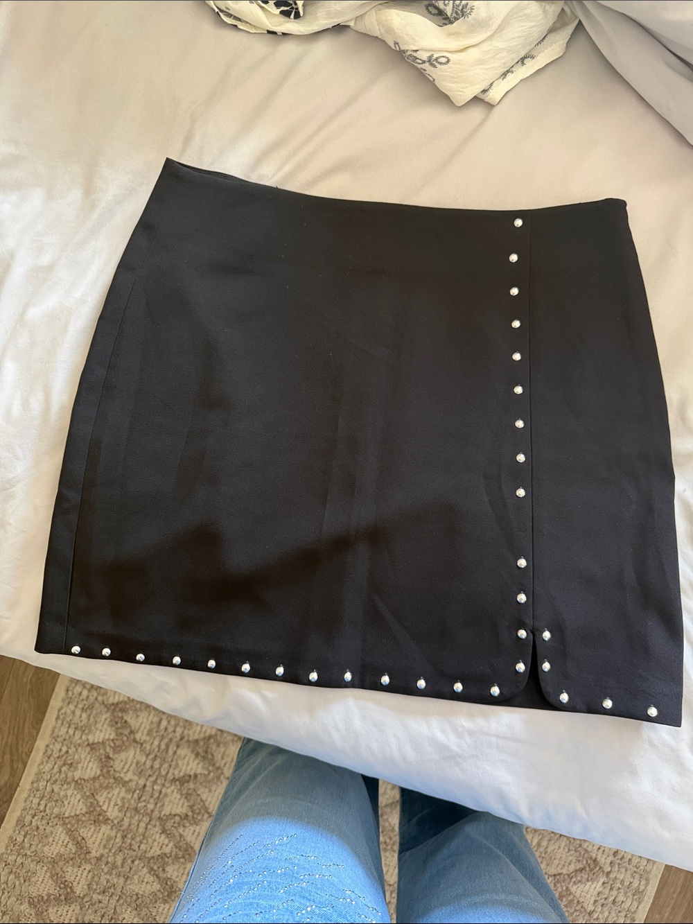 Bar III Black Mini Skirt with Silver Stud Trim
